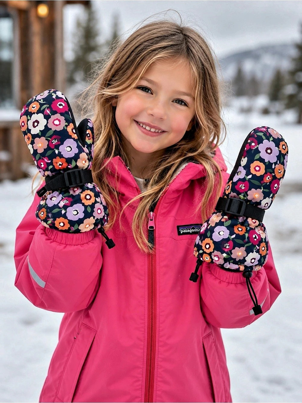 Jan & Jul Kids Floral Winter Mittens Pink Like New